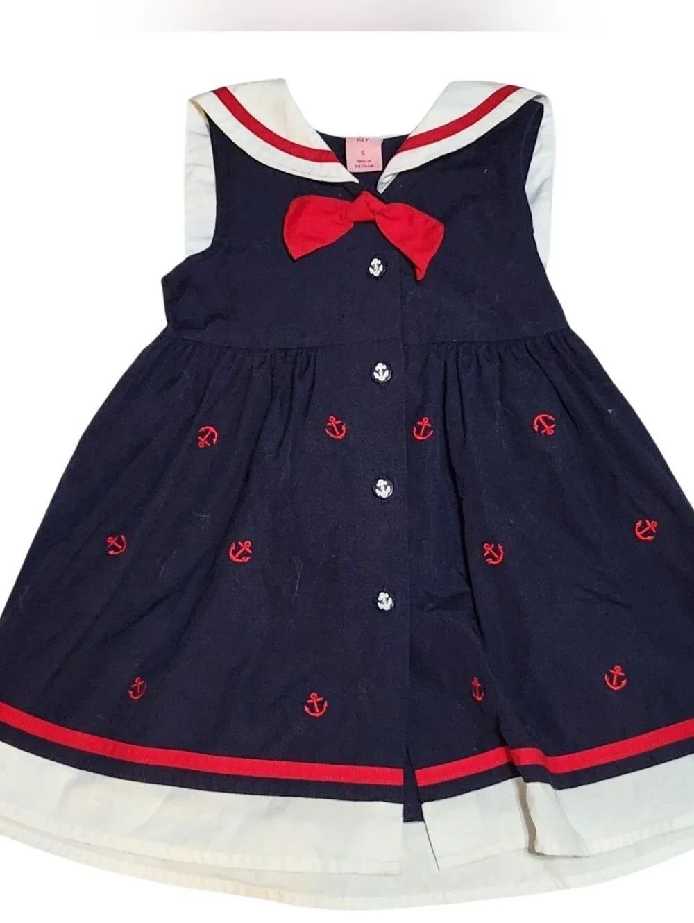 Copper Key Nautical Dress Girls Size 5 Navy Blue Red White Patriotic Embroidered